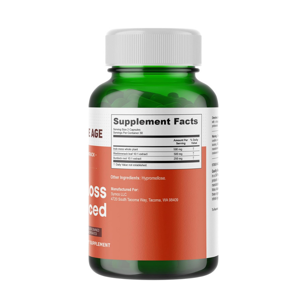 INFINITE AGE: 1250mg Sea Moss Advanced Superfood 1250 mg Irish Seamoss, Bladderwrack, Burdock Root 60 count
