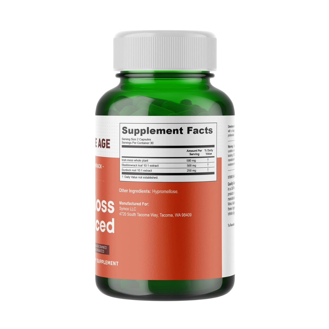 INFINITE AGE: 1250mg Sea Moss Advanced Superfood 1250 mg Irish Seamoss, Bladderwrack, Burdock Root 60 count