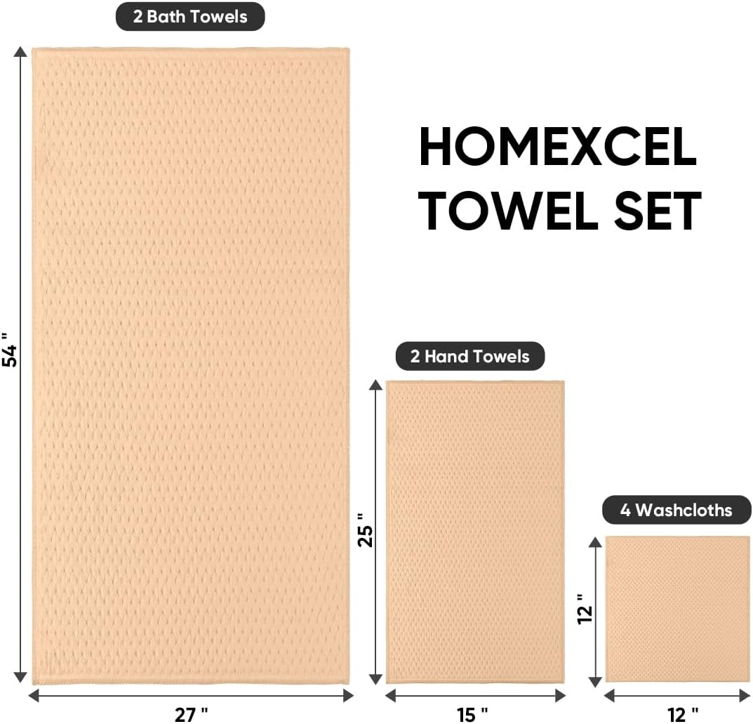 HOMEXCEL 6 Piece Premium Towels Set, 2 Bath Towels, 2 Hand Towels, and 2 Wash Cloths