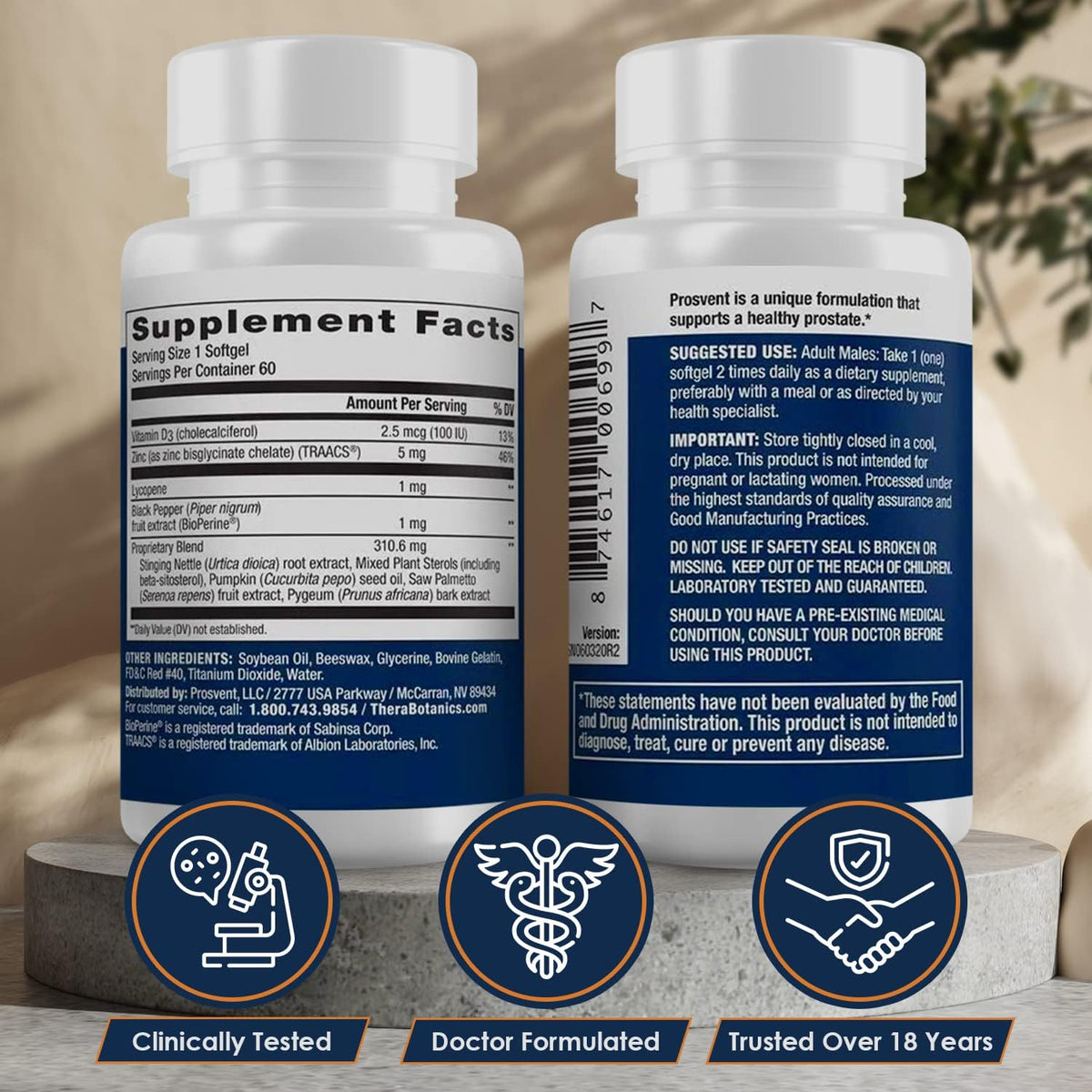Prosvent Prostate Support Supplement for Men – Saw Palmetto, Vitamin D & Zinc – Natural Formula to Reduce Urinary Frequency & Urgency – 60 Capsules