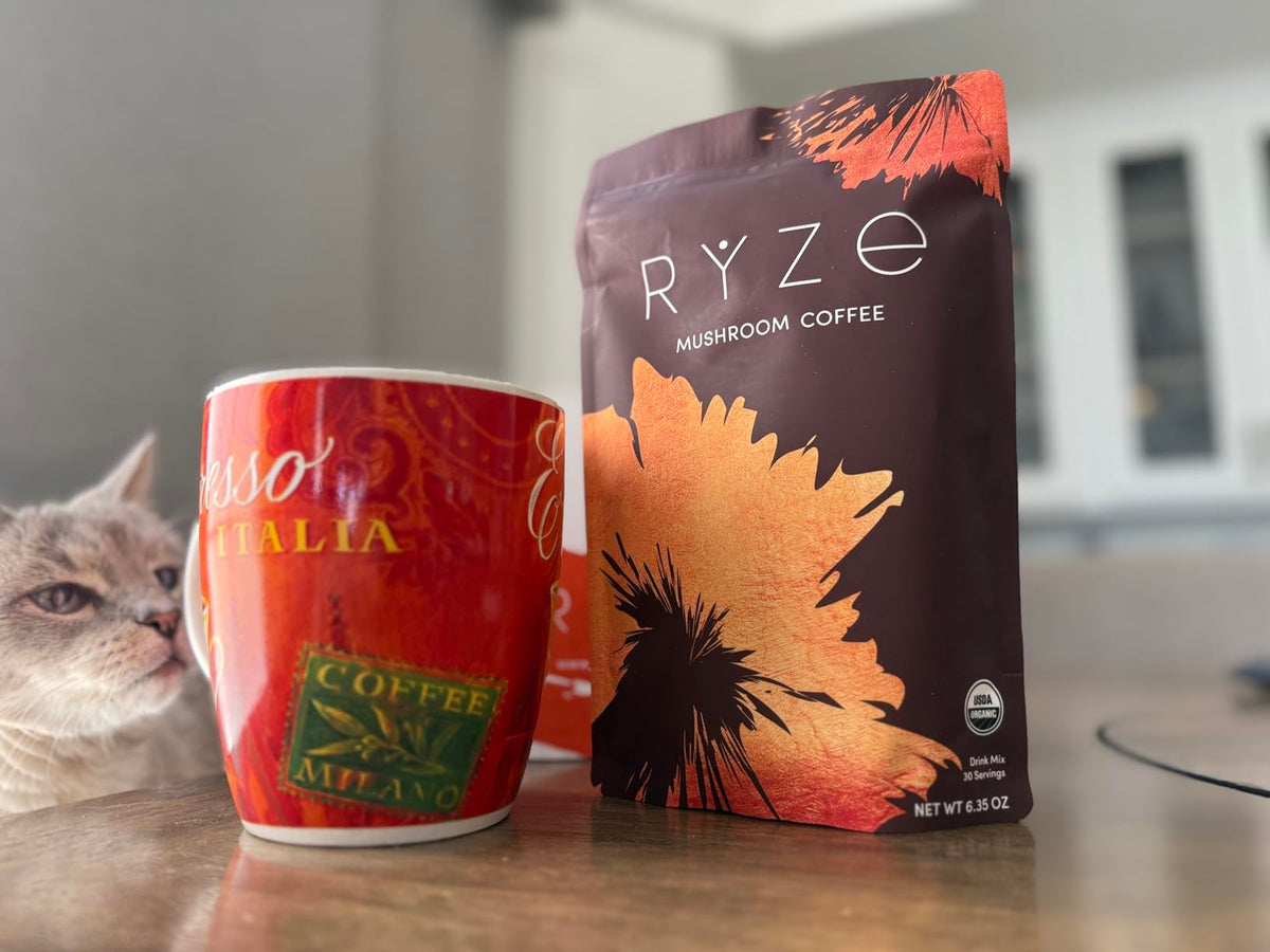 Ryze Organic Mushroom Coffee 6 Adaptogenic Mushrooms lions Mane & Turkey Tail- 30 servings