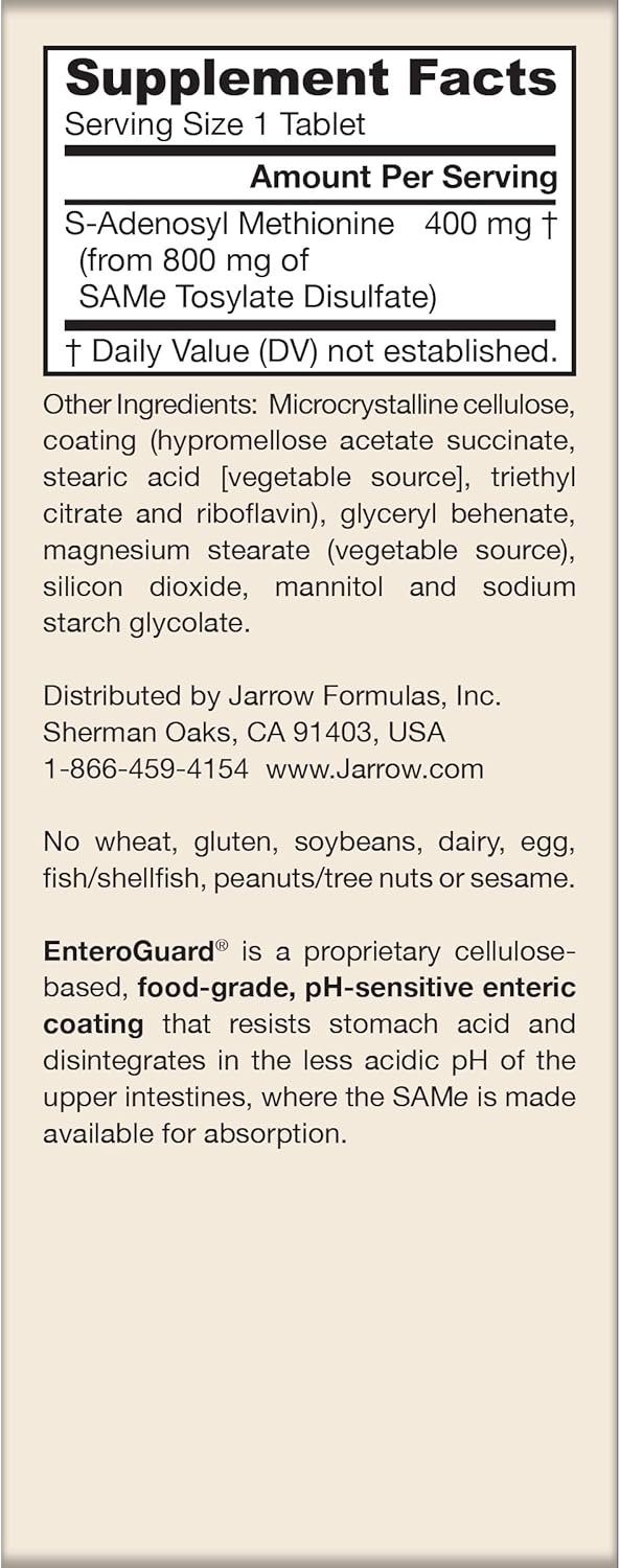 Jarrow Formulas SAMe 400 mg, Supports Joint Health, Liver Function, Brain Metabolism, 60 Tablets