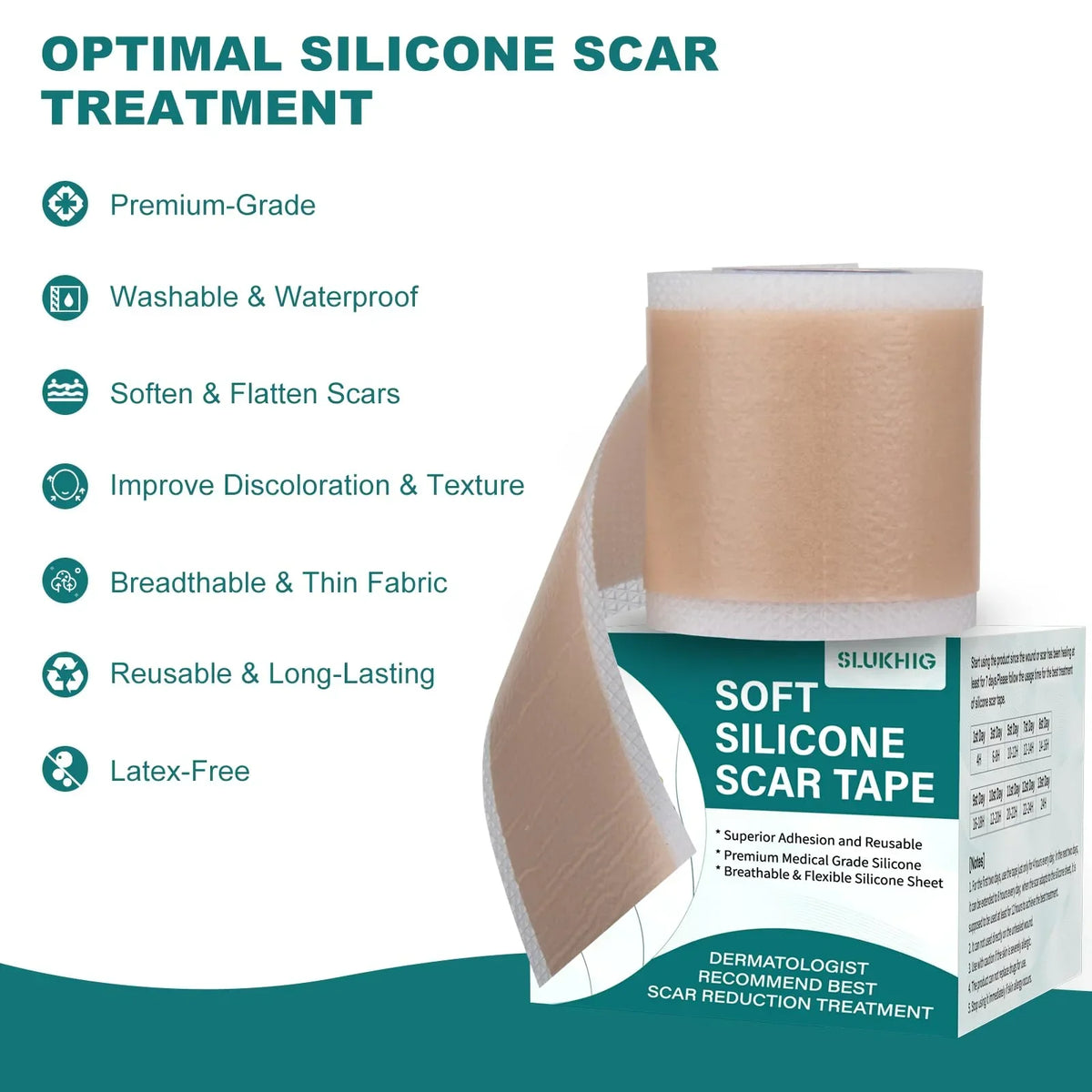 Silicone Scar Sheets (1.6"x 79" Roll-2M), Silicone Scar Tape for Scar Removal Treatment
