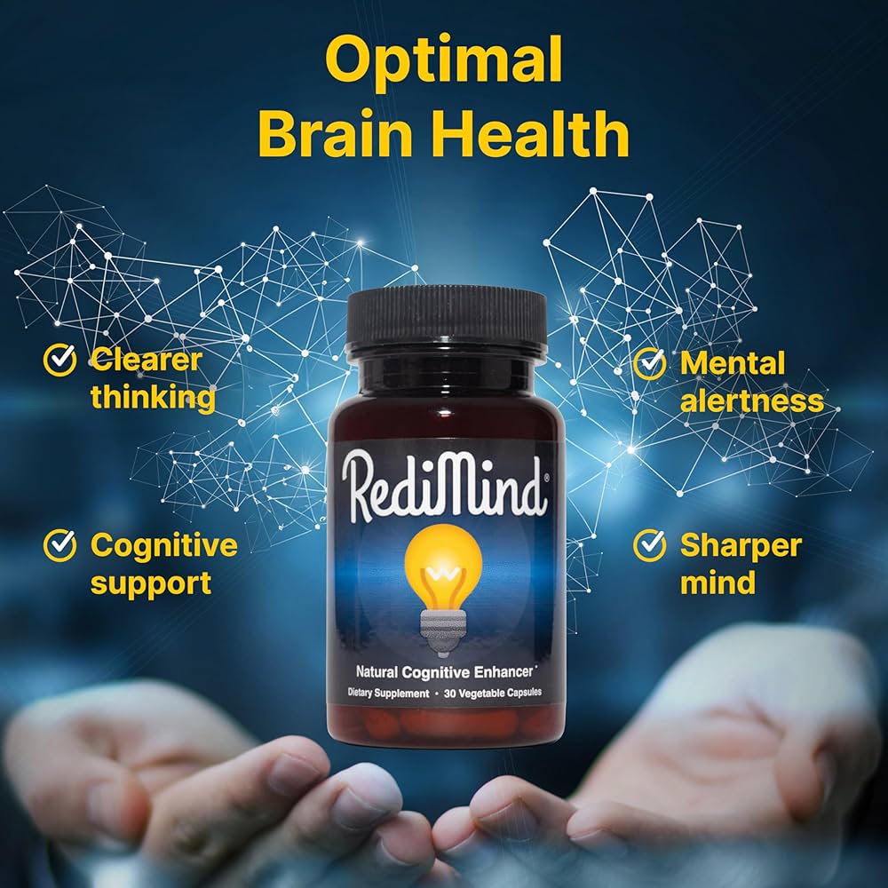 Redimind Natural Cognitive Enhancement Supplement Capsules - Natural Brain Booster & Memory Support (Vegan, 60 Capsules)