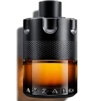 Azzaro cologne bottle with black cap and brown body on a white background