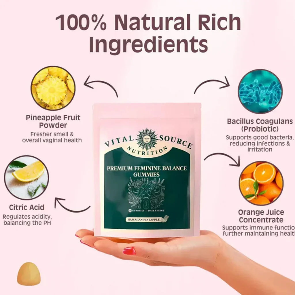 Feminine Balance Gummies - Pineapple Flavor - Vital Source Nutrition 60 count