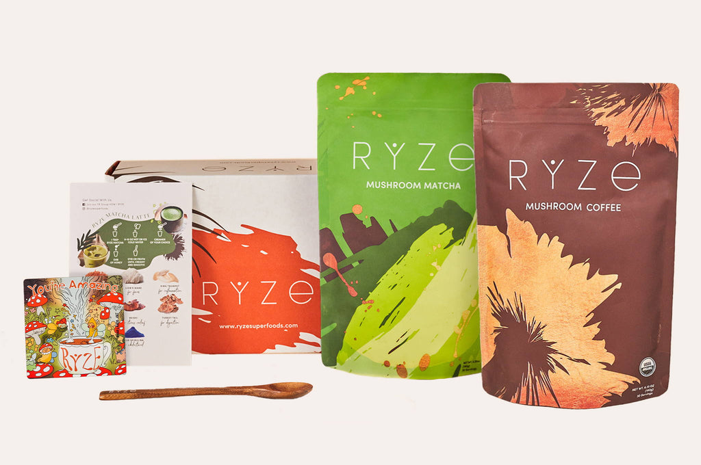 Ryze mushroom coffee and matcha