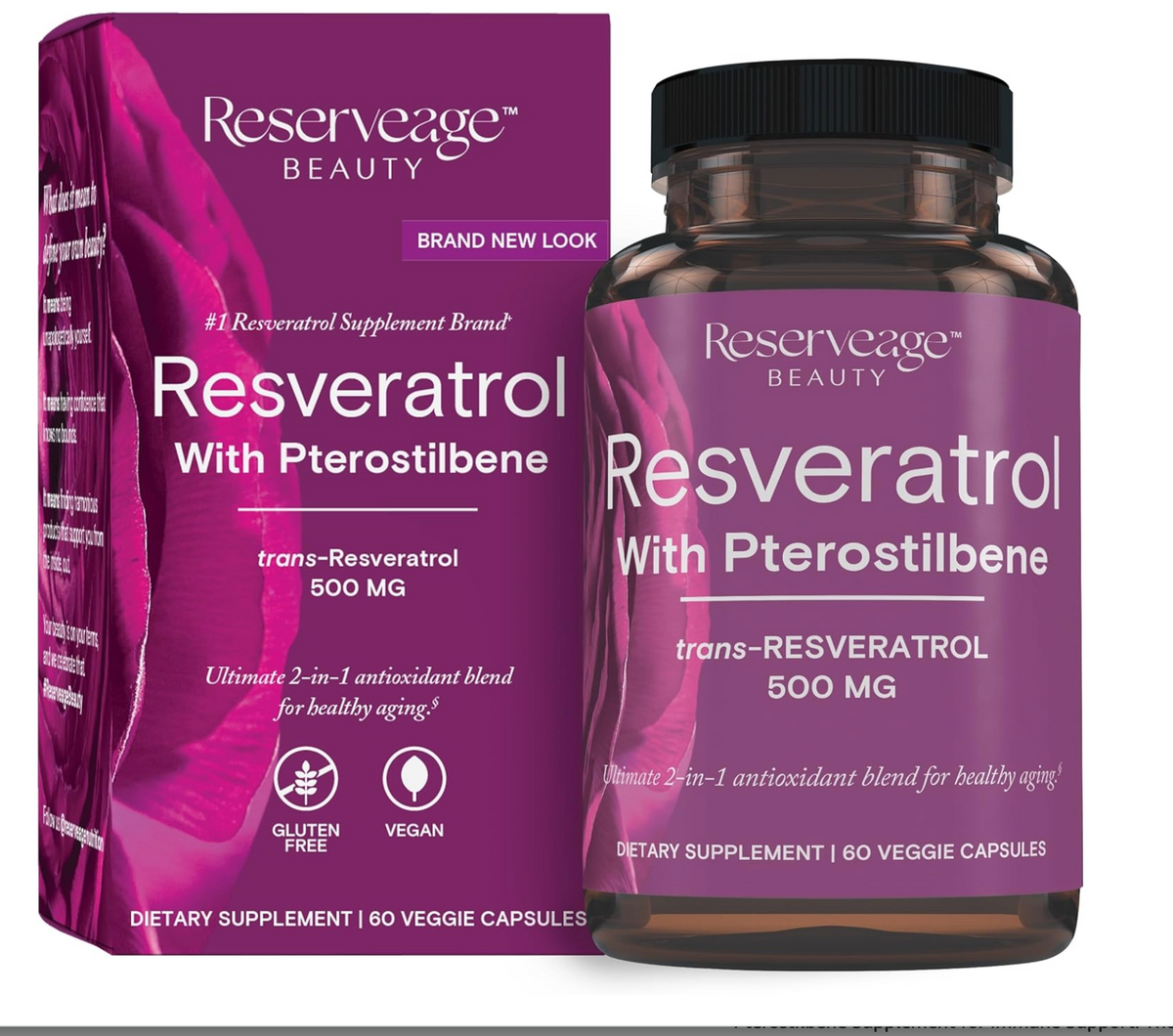 Reserveage Beauty, Resveratrol 500 mg with Pterostilbene, Antioxidant Supplement 60 capsules