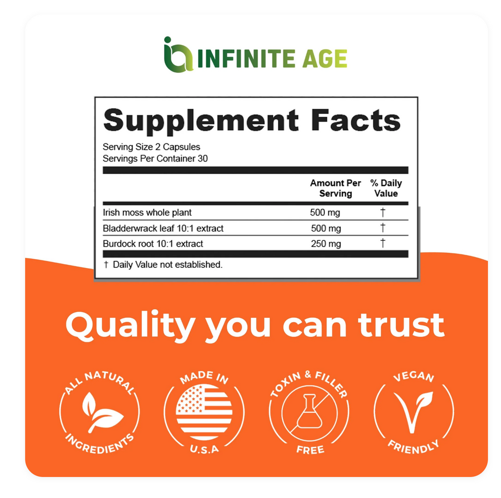 INFINITE AGE 1250mg Sea Moss Advanced Superfood, High-Potency, Vegan - 120 Count