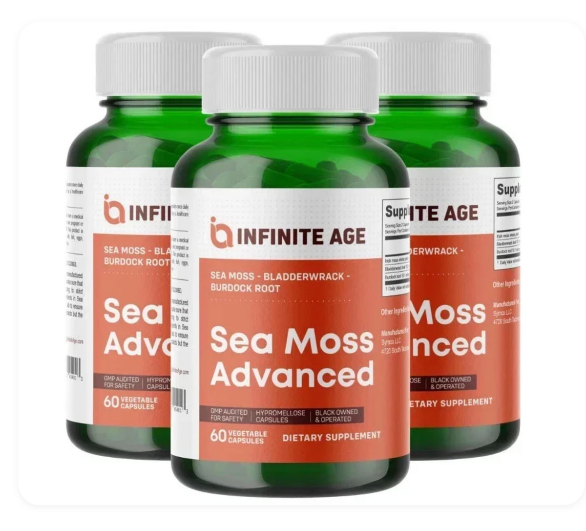 INFINITE AGE 1250mg Sea Moss Advanced Superfood, High-Potency, Vegan 3 Pack US