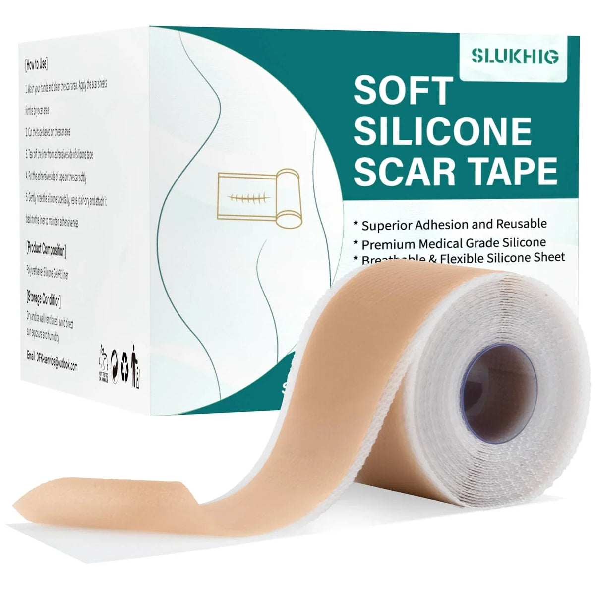 Silicone Scar Sheets (1.6"x 79" Roll-2M), Silicone Scar Tape for Scar Removal Treatment