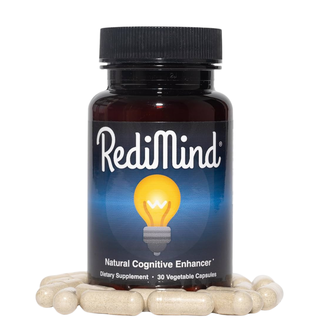Redimind Natural Cognitive Enhancement Supplement Capsules - Natural Brain Booster & Memory Support (Vegan, 60 Capsules)
