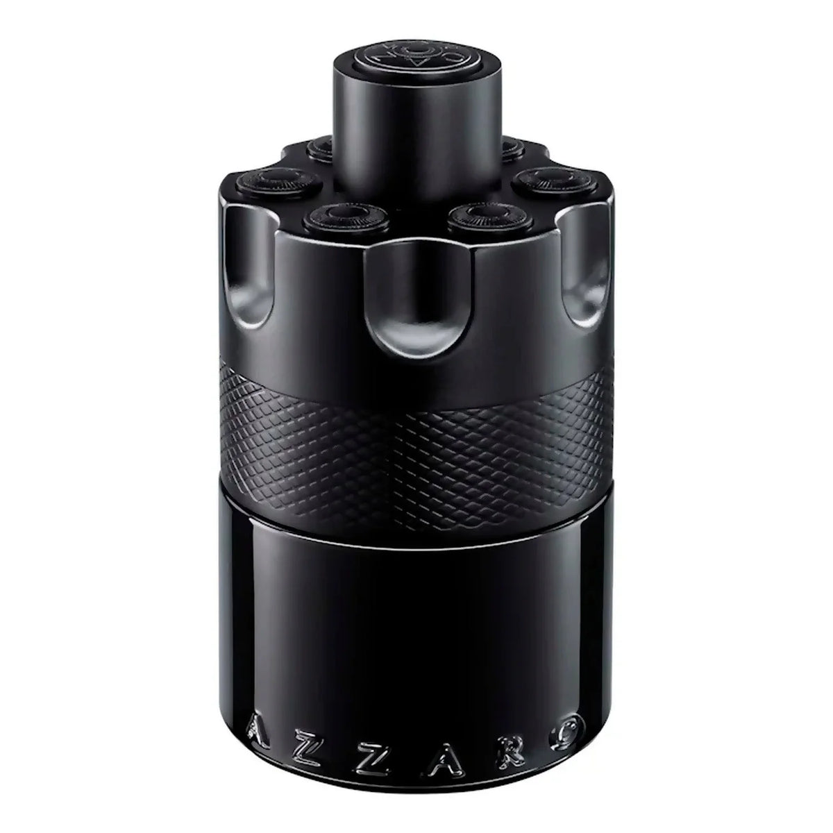 Black Azzaro perfume bottle on a white background