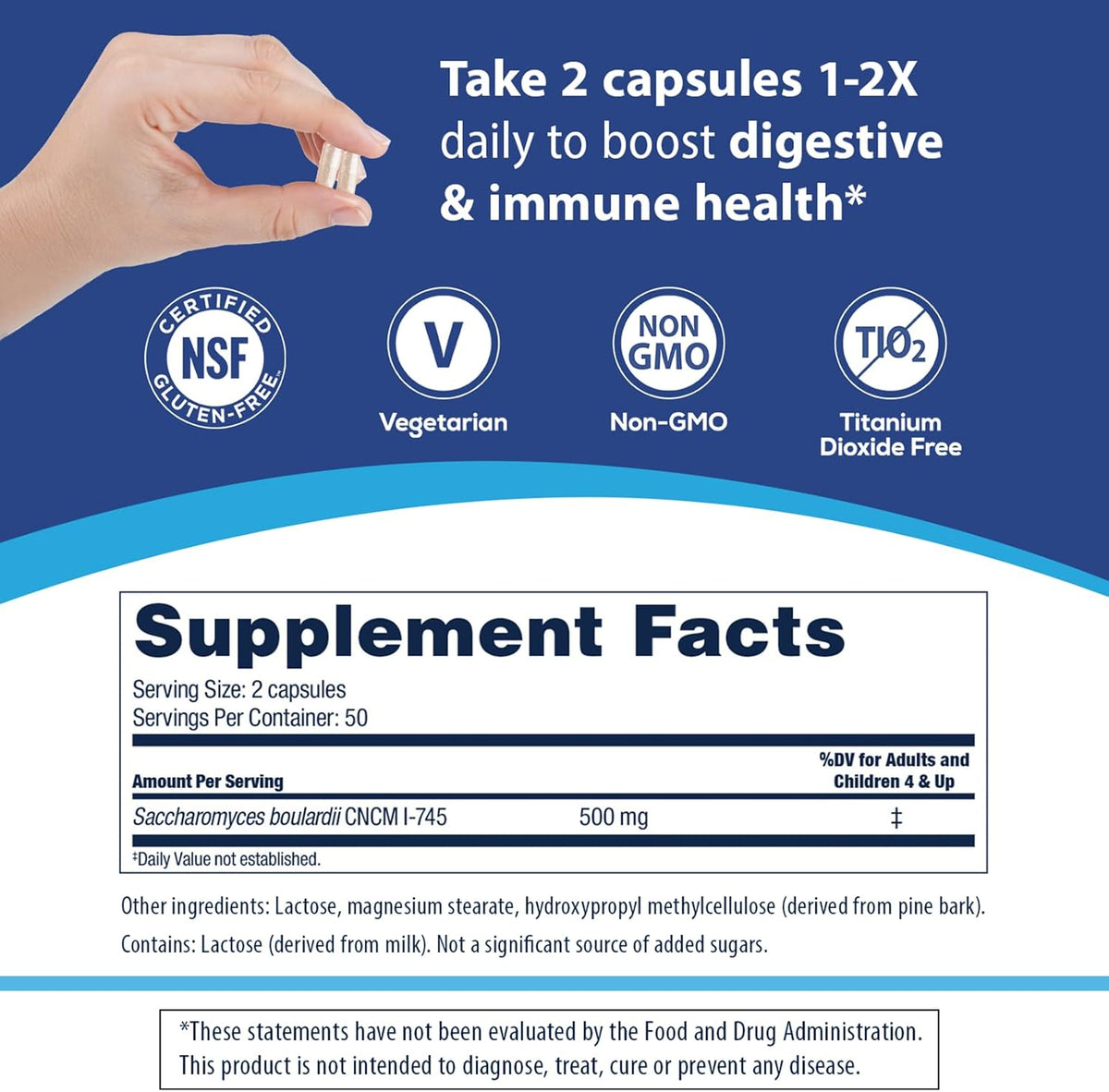 Florastor daily Probiotics for Digestive & Immune Health supplement cell growth 100 capsules
