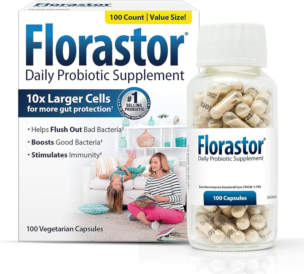 Florastor daily Probiotics for Digestive & Immune Health supplement cell growth 100 capsules
