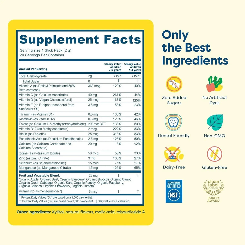 HIYA Kids Multivitamin 20 Stick Packs for Toddlers & Kids