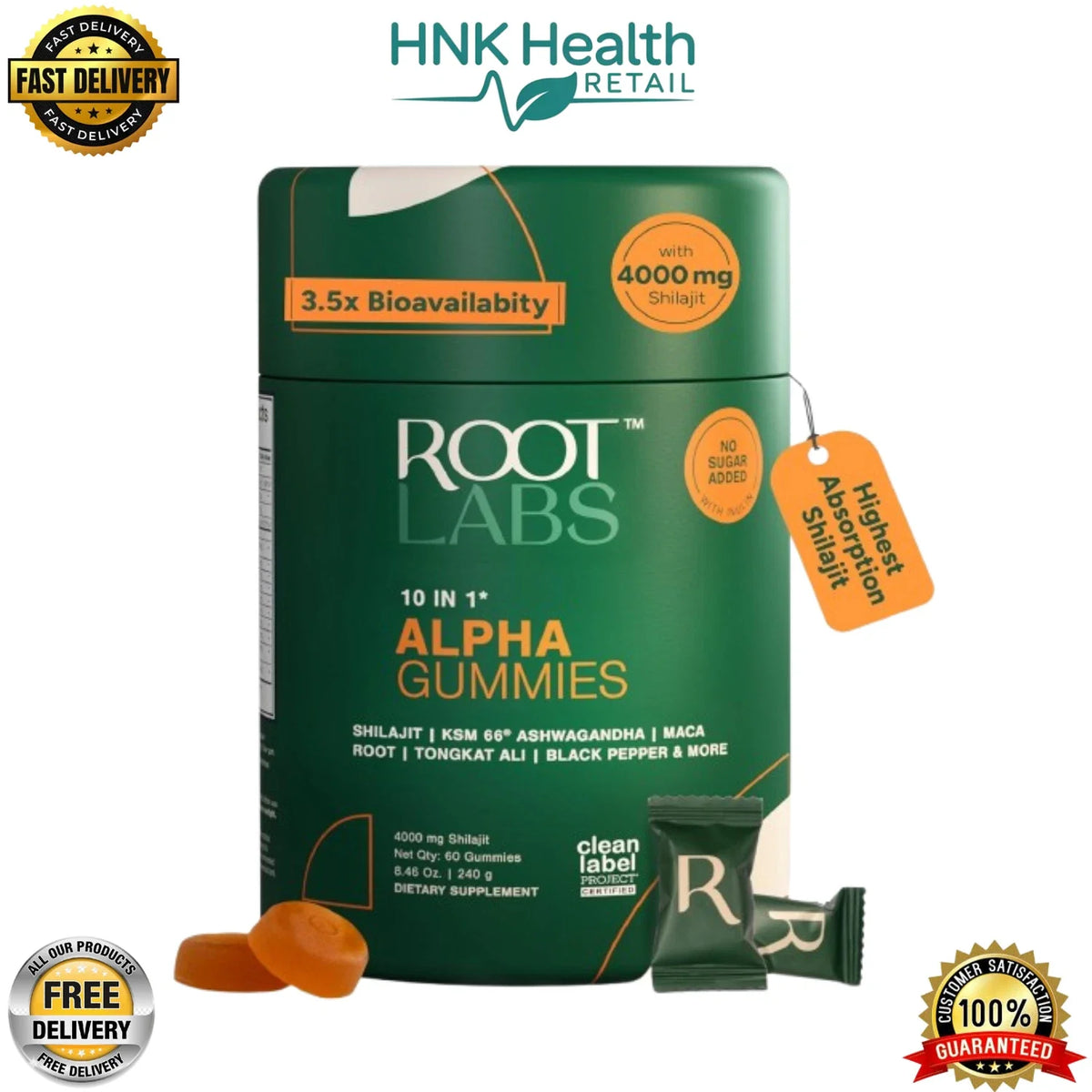 RootLabs Alpha Gummies 10 in 1 Alpha Gummies | 4000 mg Pure Shilajit with KSM-66 | 60 Gummies