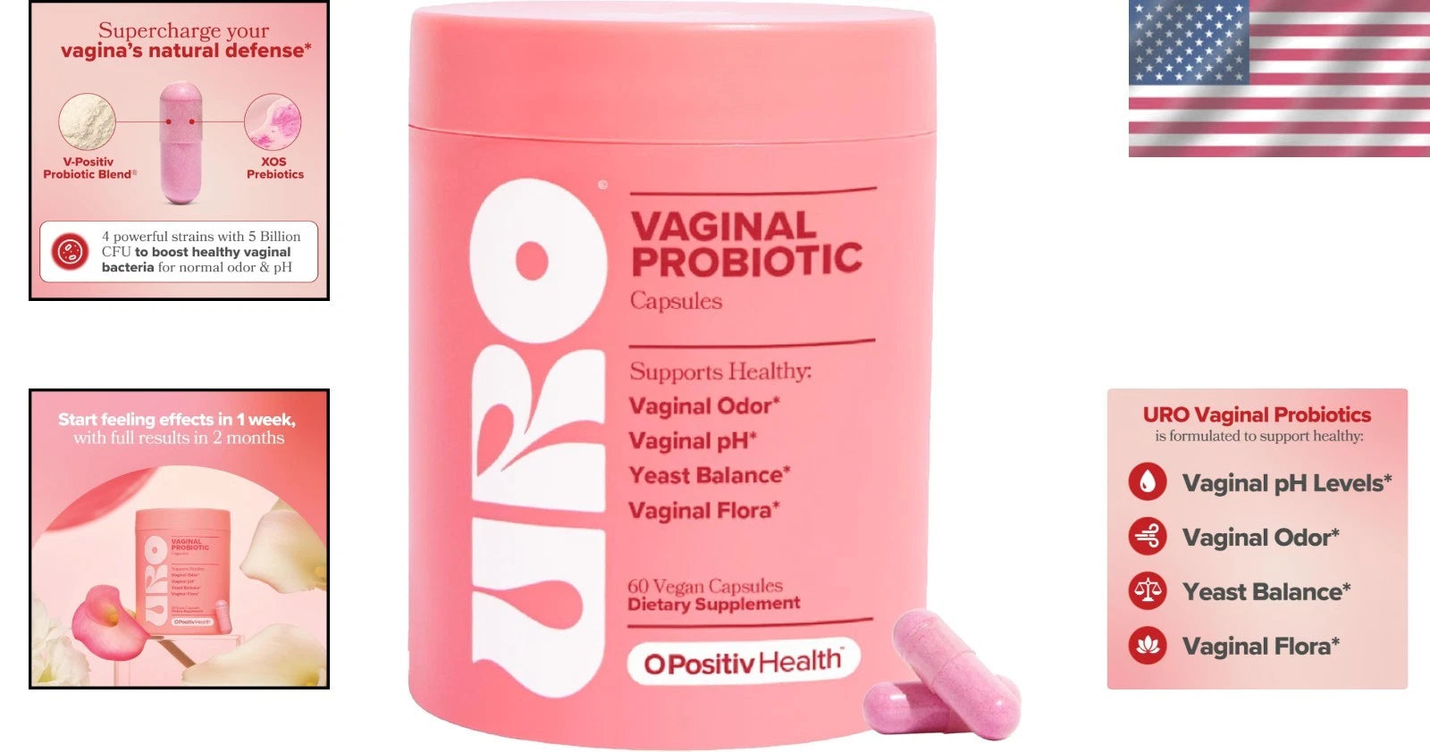 URO Vaginal Probiotics Women pH Balance with Prebiotics & Lactobacillus - 60 count
