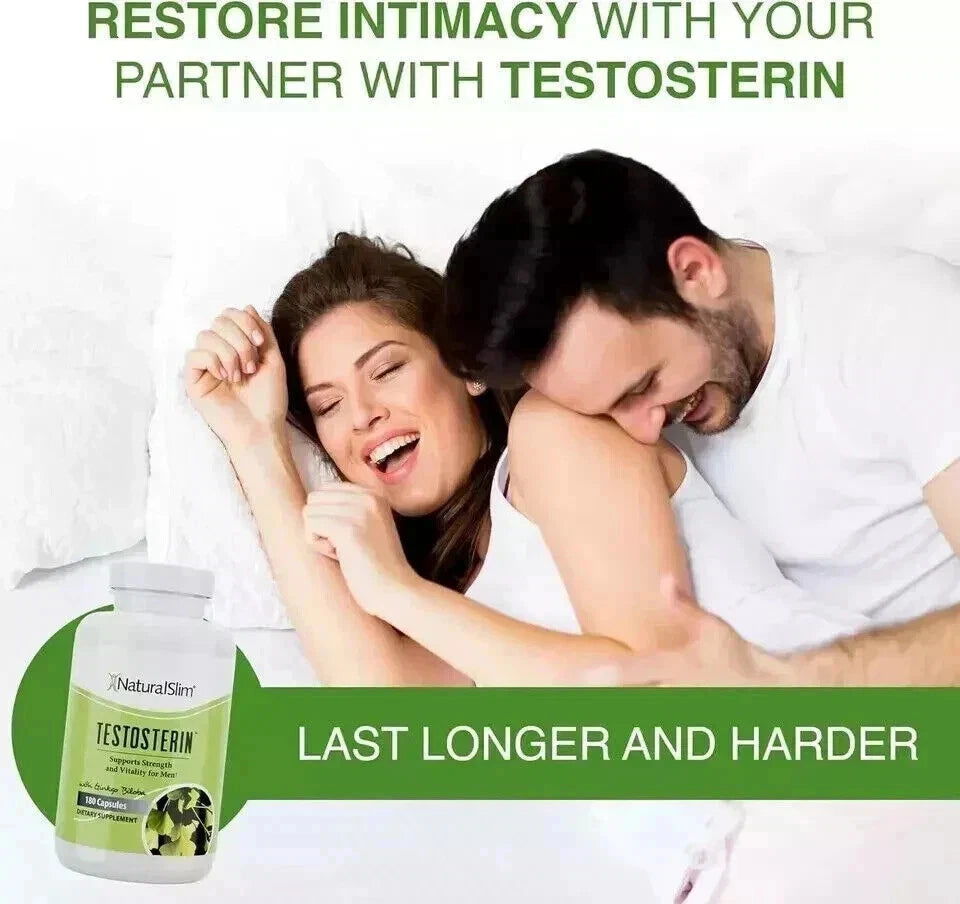 Testosterin NaturalSlim Natural Testosterone Booster for Men Male Enhancing Supplement with Ginkgo Biloba, L Arginine, Zinc, Vitamin B3, & Testofen for Energy, Muscle Builder & Metabolism - 180 Capsules